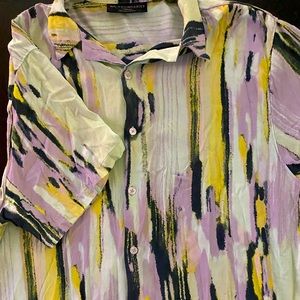 Lavender & Teal Brushstroke Men’s Button Up - L